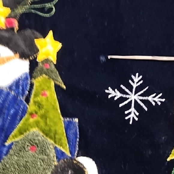 Festive Velvet Appliqued Snowman Tree Skirt Dark Navy - Picture 7 of 14